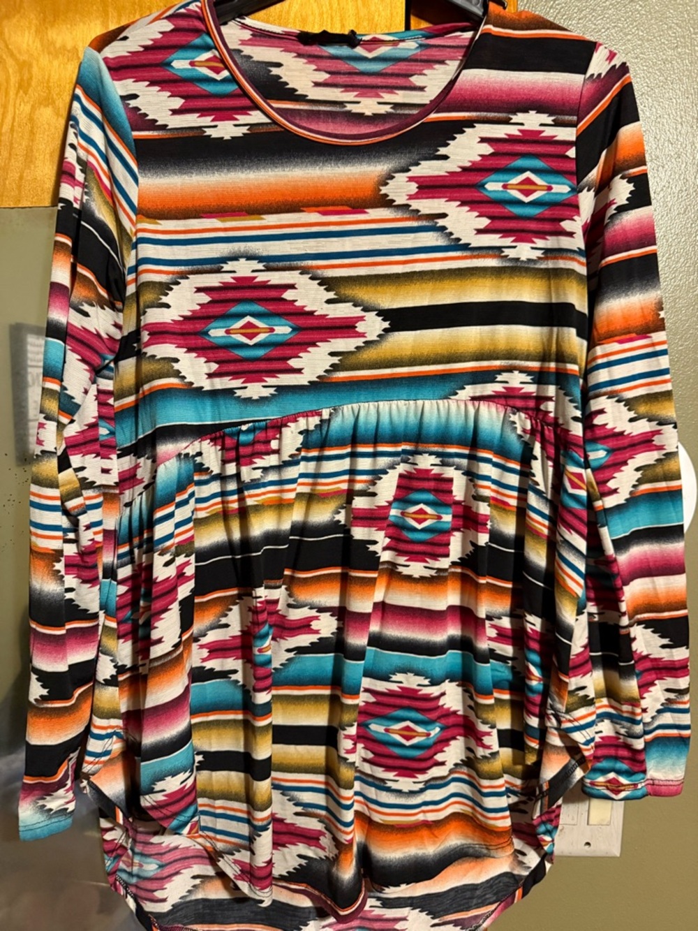 HEIMISH USA Multicolor Aztec Print Long Sleeve Top - Teal, Pink, Orange, Black